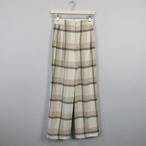 Wilfred Effortless Wide Leg Pant Women 00 Beige Plaid Wool Career Office 474